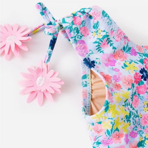 Shade Critters Baby Girl Pom Pom One-Piece Summer Floral Swimsuit - Size 12-18M - Picture 14 of 15